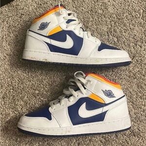 Nike Air Jordan 1 Mid Shoes in White Deep Royal Blue